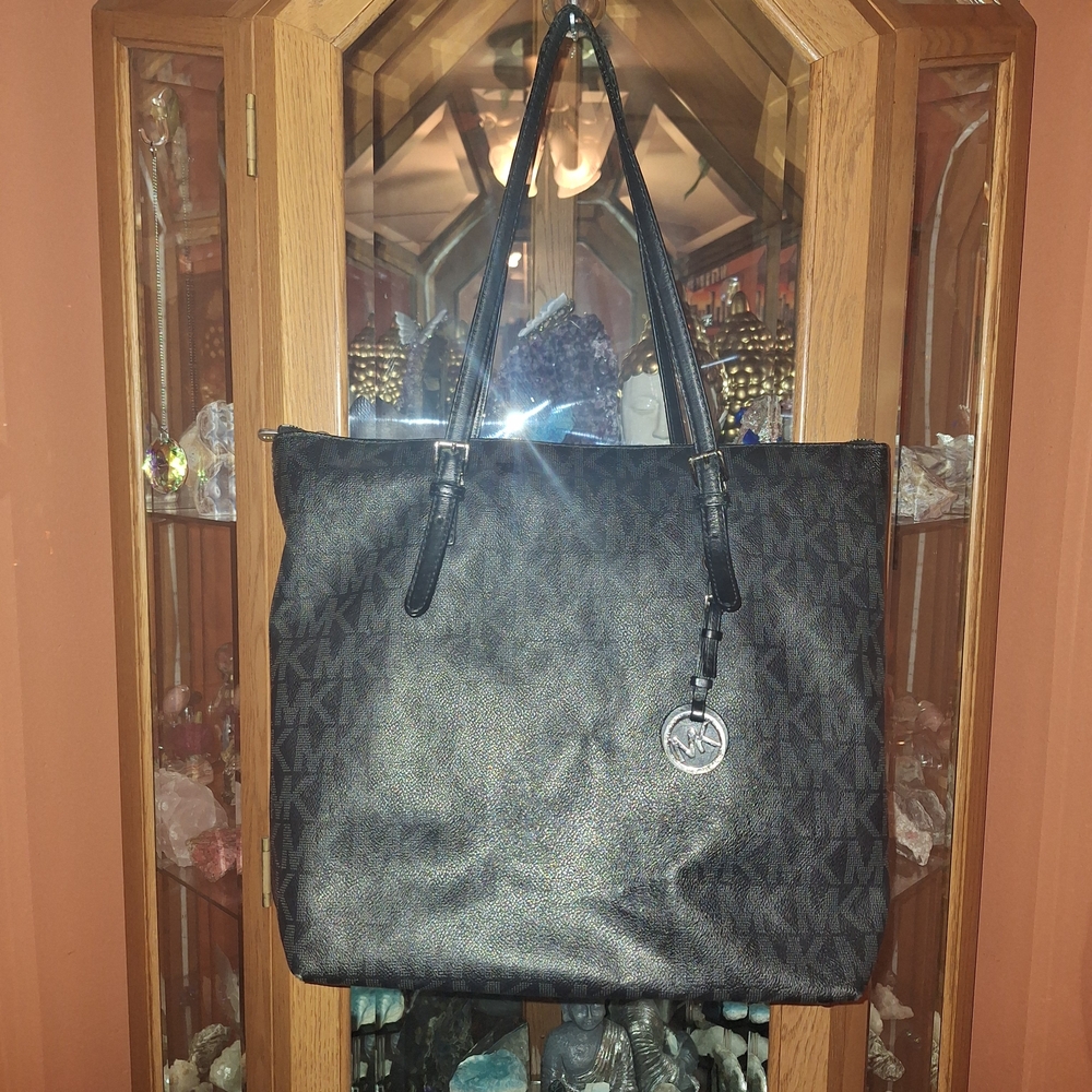 Michael Kors Black MK Logo Tote with Signature Charm